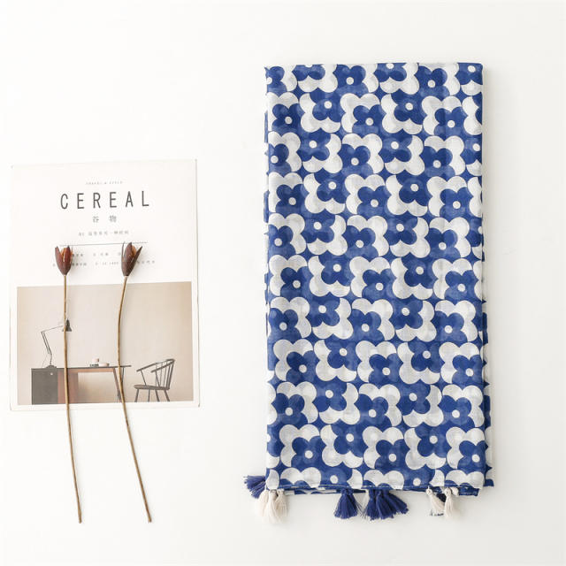 Blue white floral pattern women fashion scarf