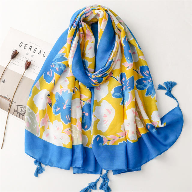 Personality blue yellow color matching women fashion scarf
