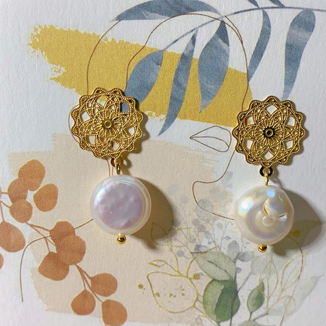 Chic baroque pearl drop stainless steel earrings