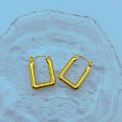 18K vintage pearl bead stainless steel geometric hoop earrings