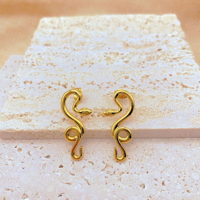 18K personality snake shape stainless steel studs earrings