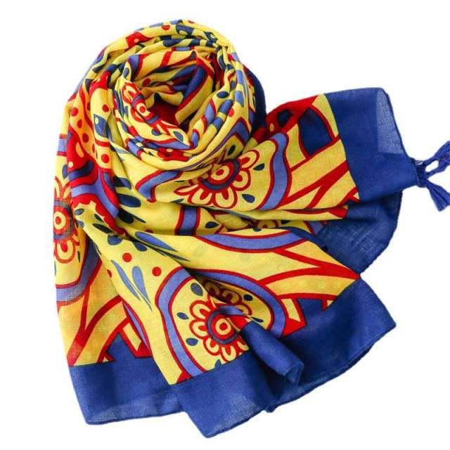Vintage geometric pattern yellow blue color fashion scarf