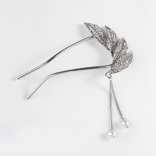 U shape diamond leaf feather design women hair pinks hair sticks