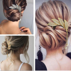 U shape diamond leaf feather design women hair pinks hair sticks
