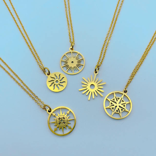 Concise compass pendant stainless steel necklace