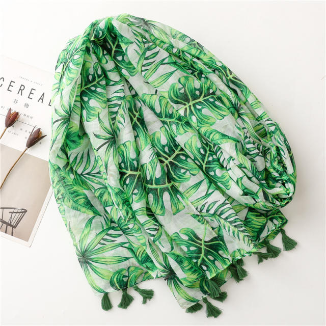 Fresh palma tree leaf green color women fashion scarf
