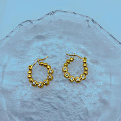 18K vintage pearl bead stainless steel geometric hoop earrings