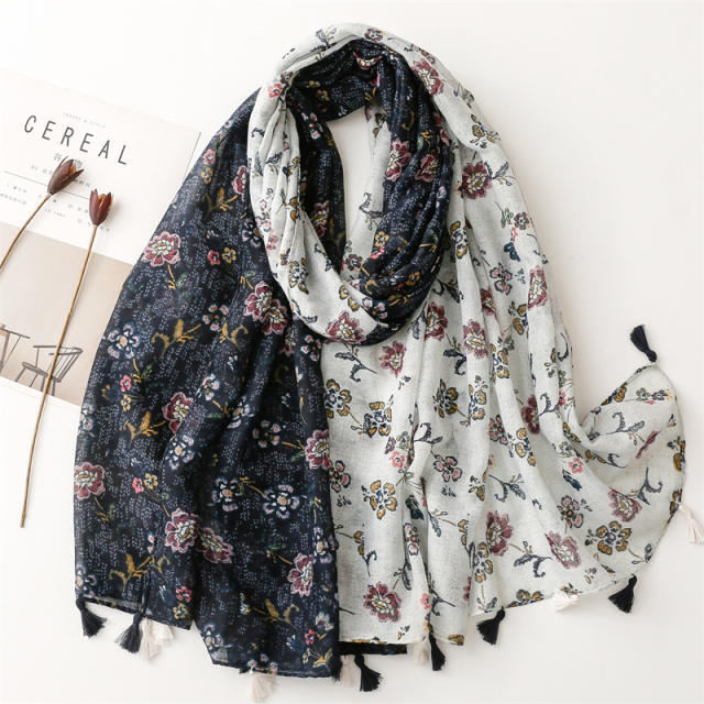 Vintage color matching floral pattern women fashion scarf