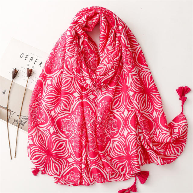 Rose pink geometric flower pattern women fashion scarf