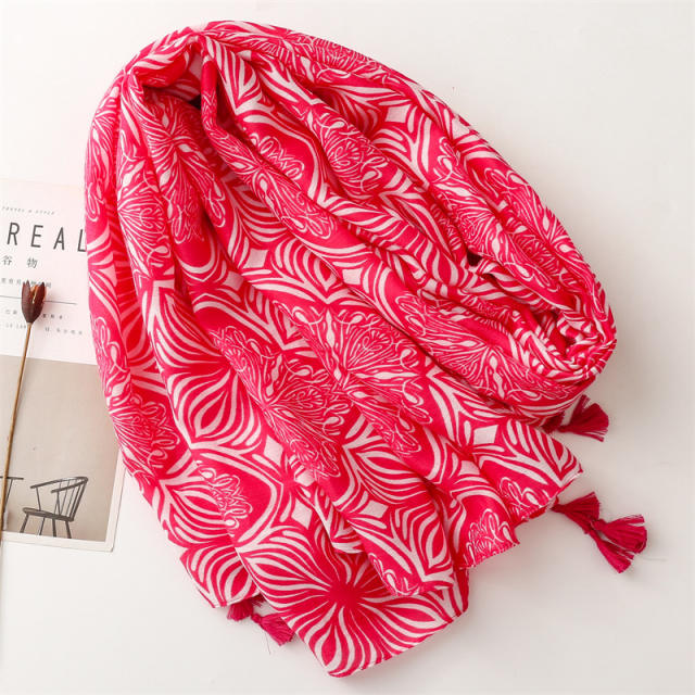 Rose pink geometric flower pattern women fashion scarf