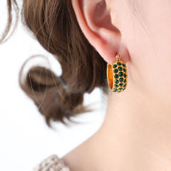 Colorful cubic zircon chunky stainless steel hoop earrings