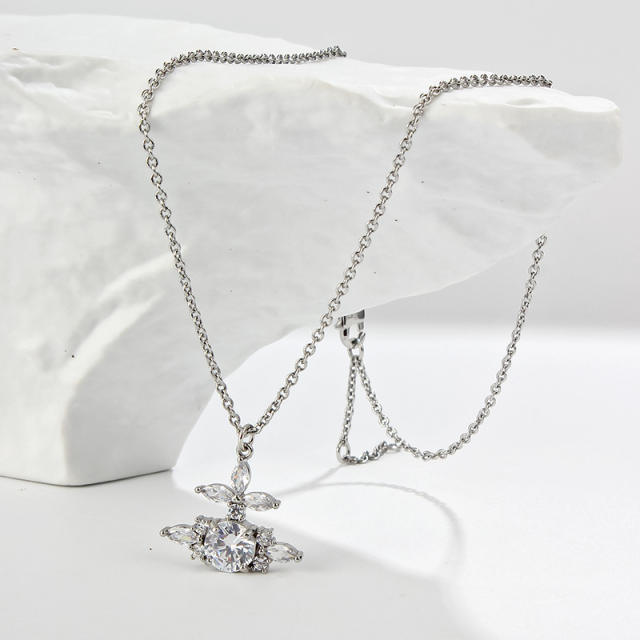 Delicate famous brand diamond saturn pendant women necklace