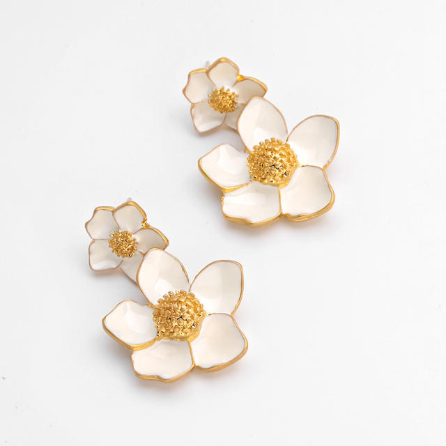 Elegant bloom flowe enamel dangle earrings