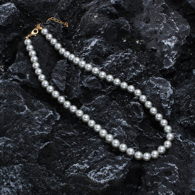 Elegant gray pearl bead necklace for women