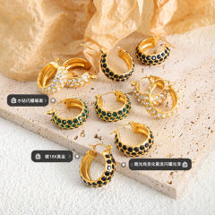 Colorful cubic zircon chunky stainless steel hoop earrings