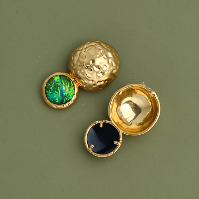Vintage emerald gold plated copper studs earrings