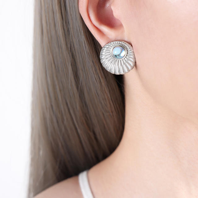 Imiatiaon pearl moonstone stainless steel round studs earrings