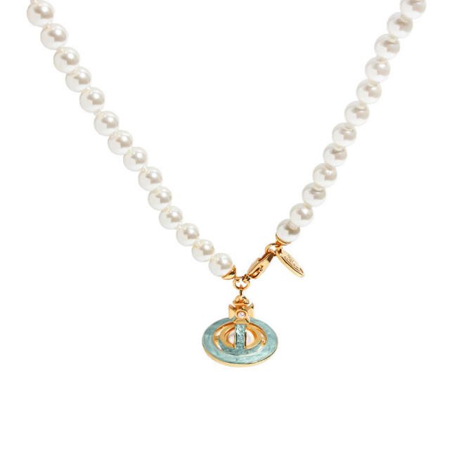 Famous brand color enamel saturn pendant pearl necklace