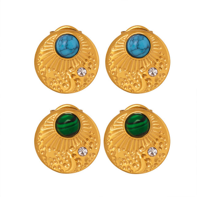 Vintage turquoise stainless steel coin studs earrings