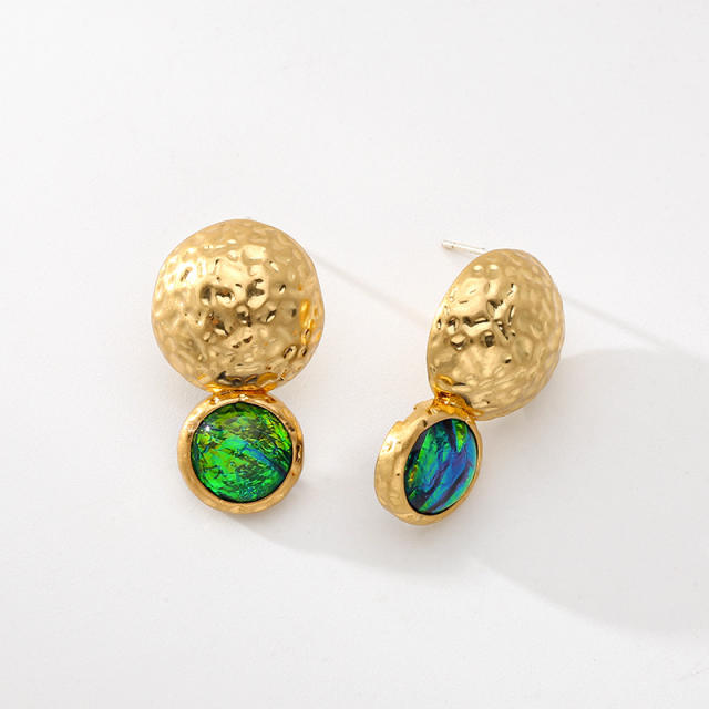 Vintage emerald gold plated copper studs earrings