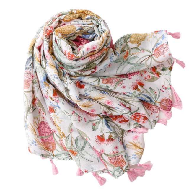Sweet pink color series floral women fashion scarf