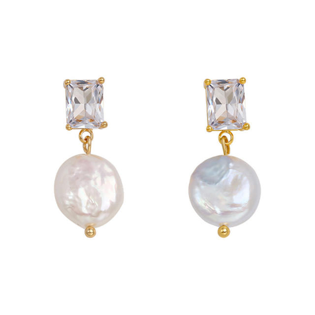 925 needle elegant baroque pearl drop copper earrings