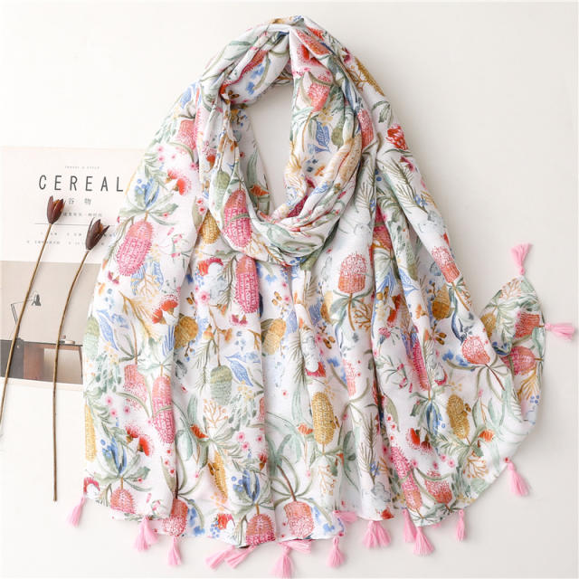 Sweet pink color series floral women fashion scarf