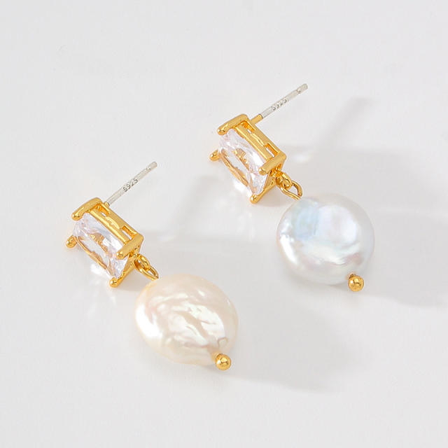 925 needle elegant baroque pearl drop copper earrings