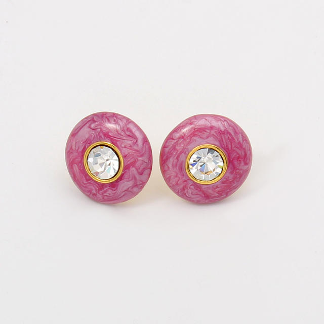 French trend color enamel round shape copper studs earrings