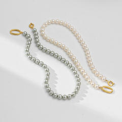 Elegant famous brand gray white pearl necklace
