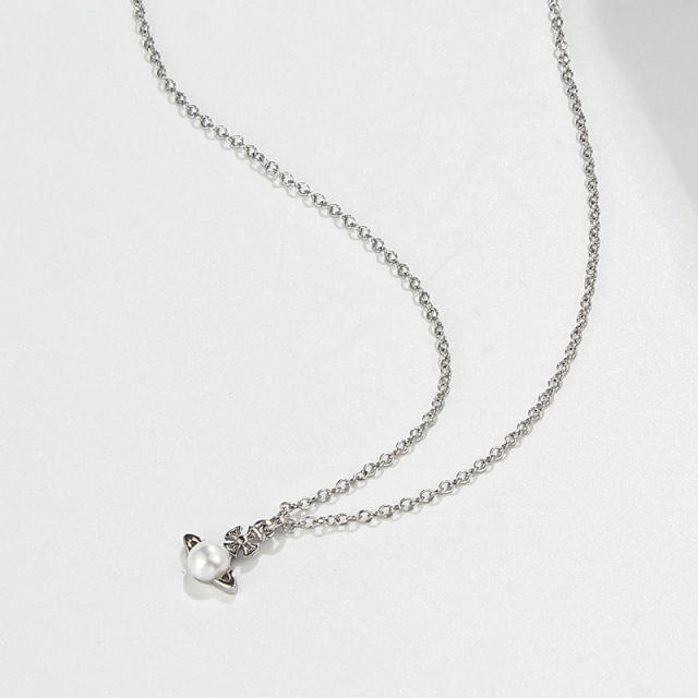 Delicate famous brand pearl diamond saturn pendant women necklace