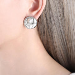 Imiatiaon pearl moonstone stainless steel round studs earrings