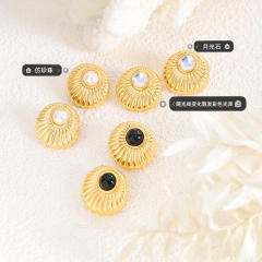 Imiatiaon pearl moonstone stainless steel round studs earrings