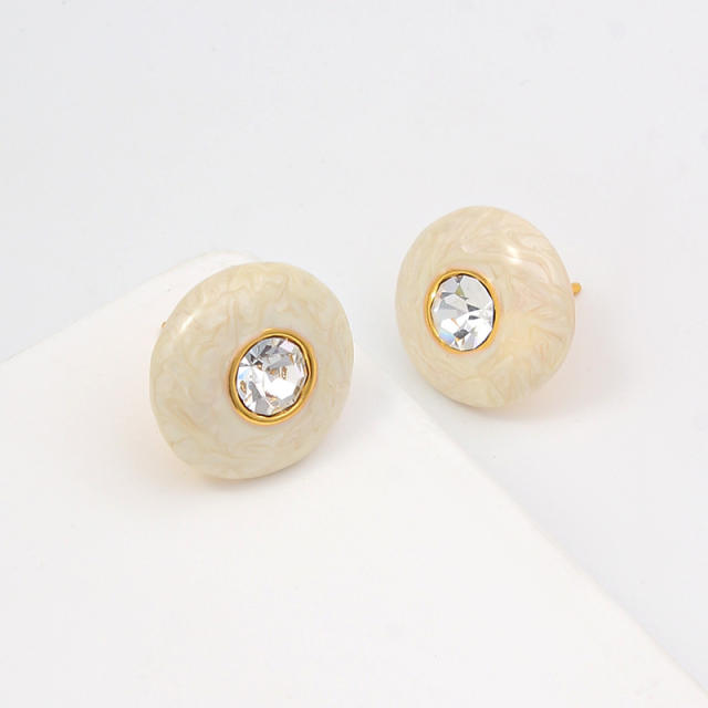 French trend color enamel round shape copper studs earrings