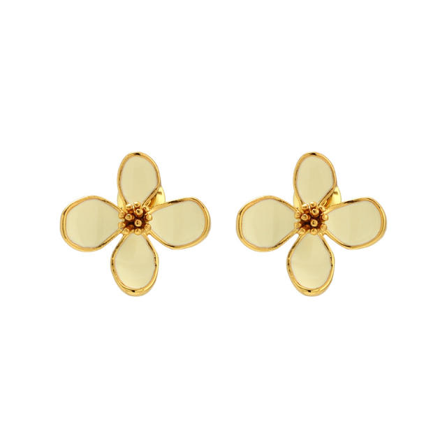 925 needle elegant bloom flower enamel copper studs earrings