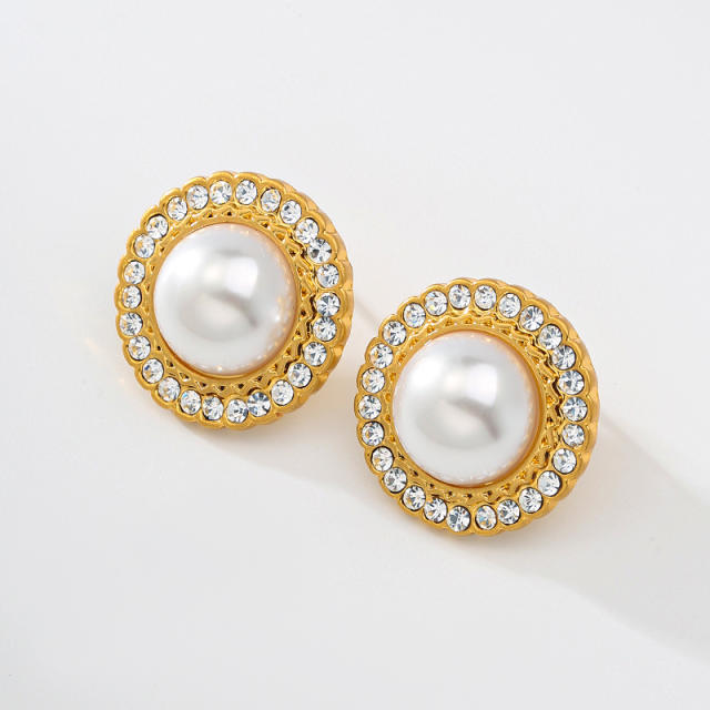 925 needle elegant pearl studs earrings