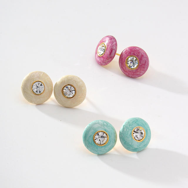 French trend color enamel round shape copper studs earrings