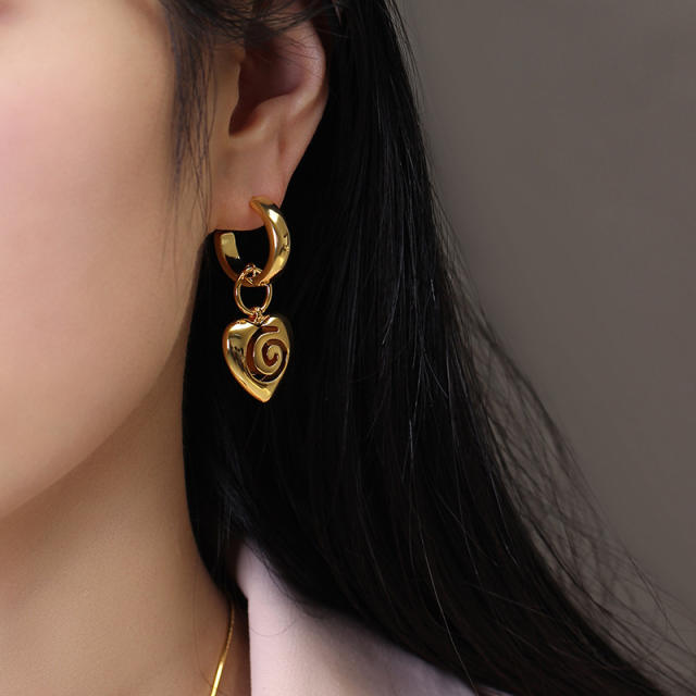 Vintage chunky heart copper earrings