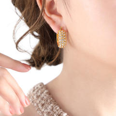 Colorful cubic zircon chunky stainless steel hoop earrings