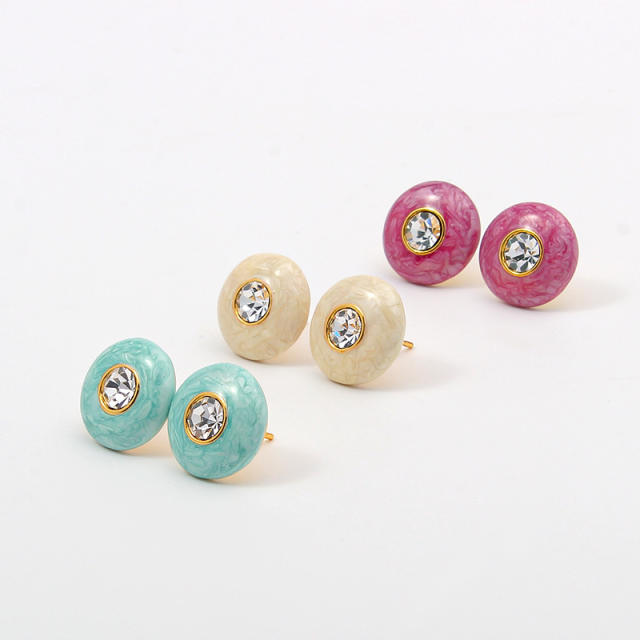French trend color enamel round shape copper studs earrings