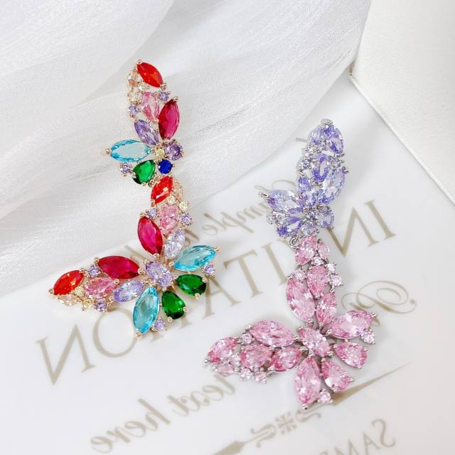 Classic color cubic zircon butterfly dangle earrings