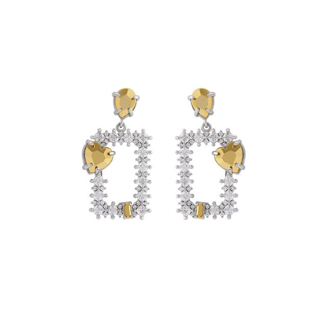 Korean fashion diamond geometric square dangle earrings