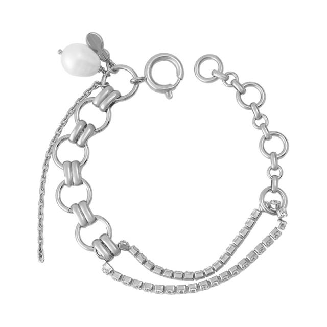 Personality pearl bead tennis chain Asymmetric Bracelet