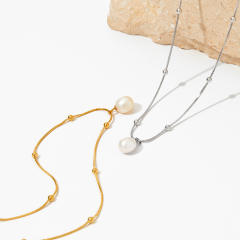 Chic water pearl one pearl pendant stainless steel necklace