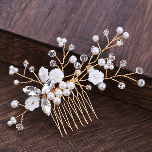 Wedding pearl bead handmade alloy hair combs