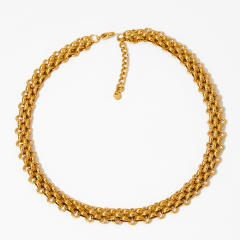 Personality chunky braid pattern stainless steel chain necklace