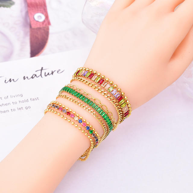 Luxury rainbow cz tennis bracelet stainless steel bracelet