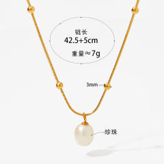 Chic water pearl one pearl pendant stainless steel necklace