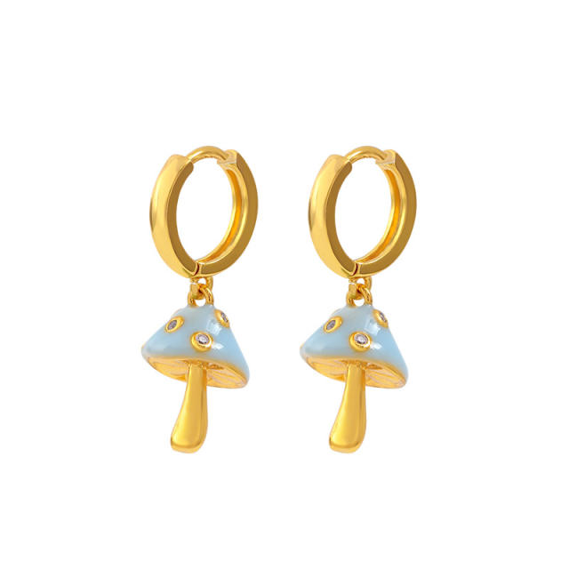 Cute mushroom pendant enamel pendant copper necklace earrings
