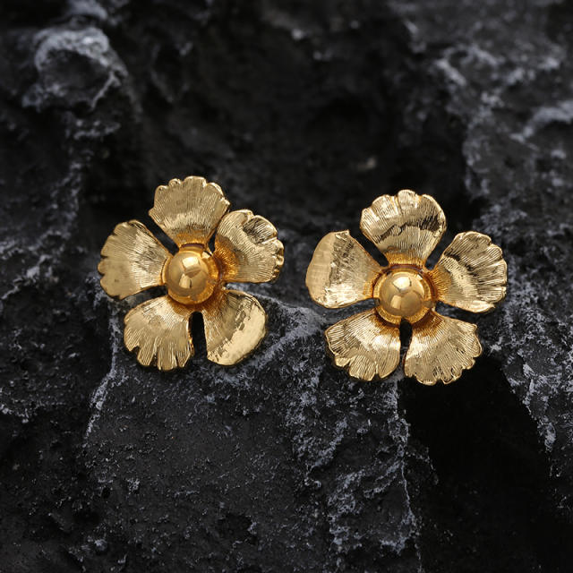 925 needle gold color flower studs earrings